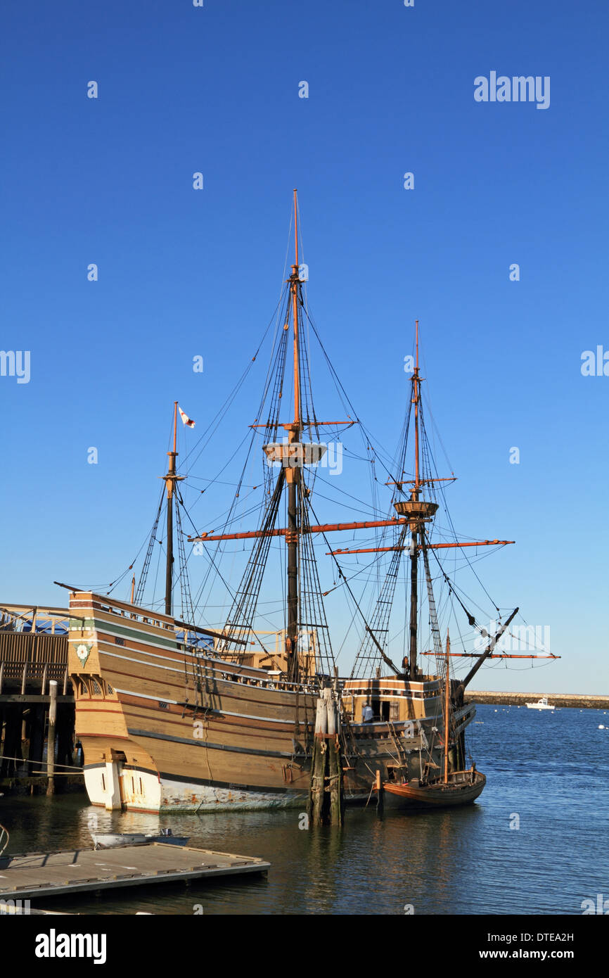 Una replica del Mayflower nel porto di Plymouth, Massachusetts, STATI UNITI D'AMERICA Foto Stock