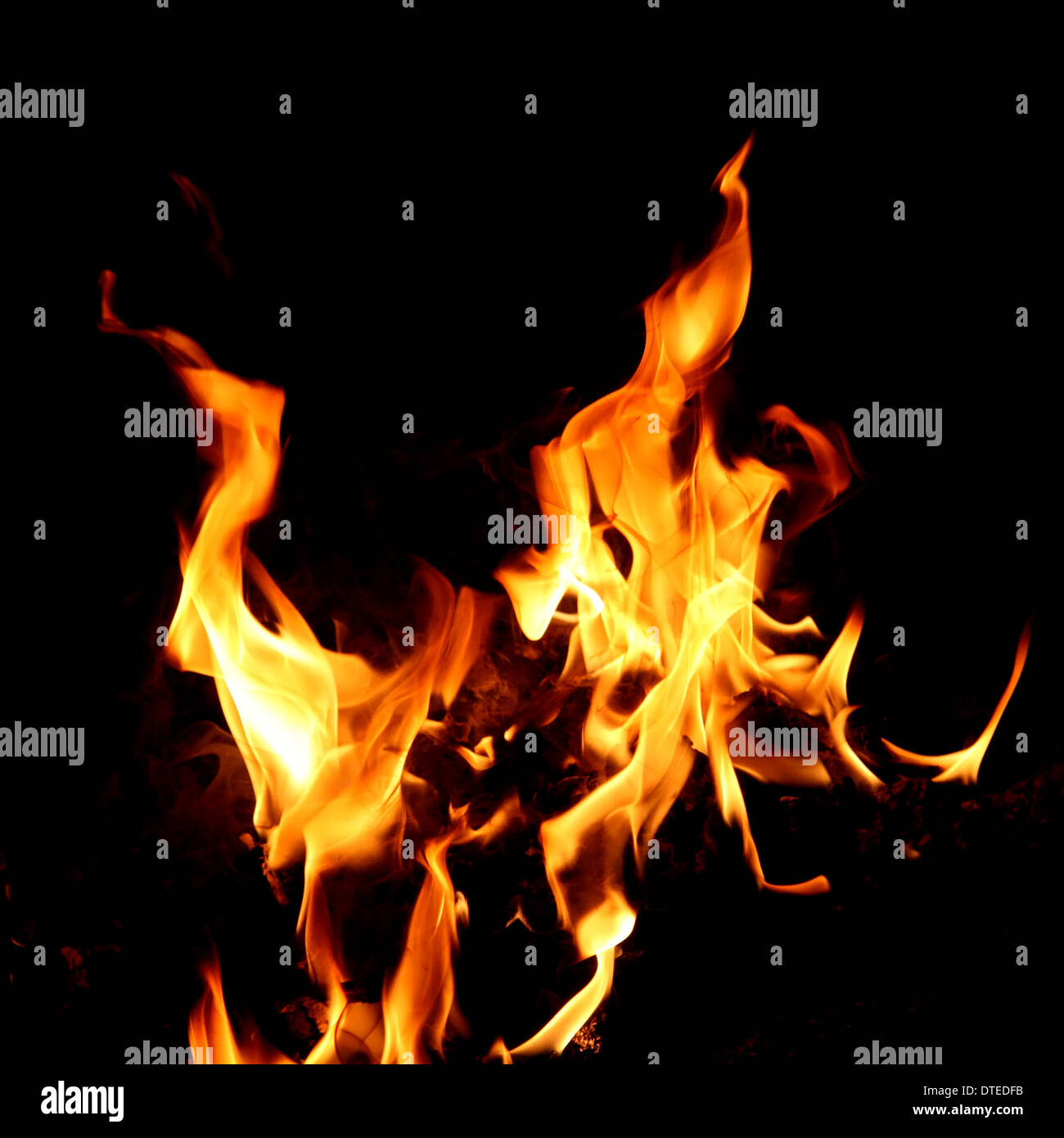 Fuoco e fiamme su sfondo nero Foto Stock