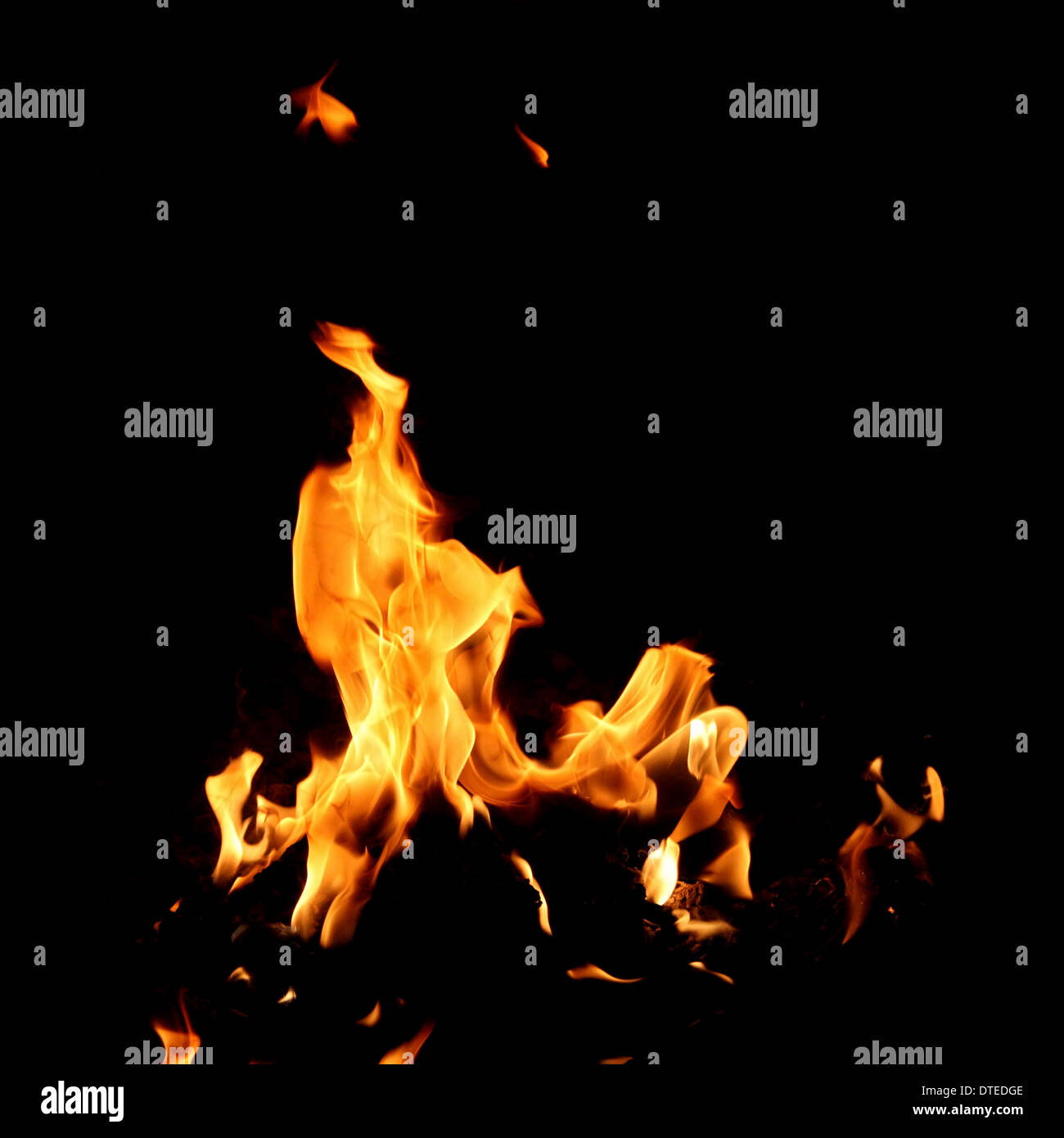 Fuoco e fiamme su sfondo nero Foto Stock