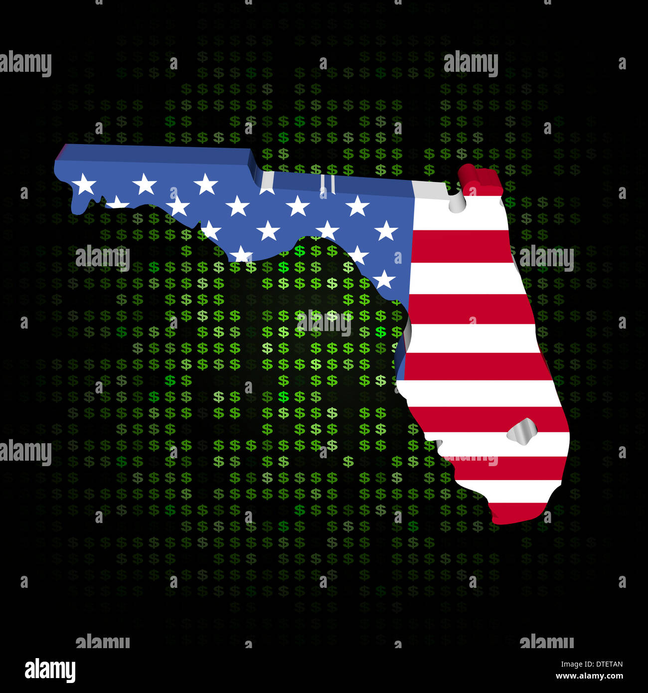 Mappa Florida bandiera sui simboli di dollaro di illustrazione Foto Stock