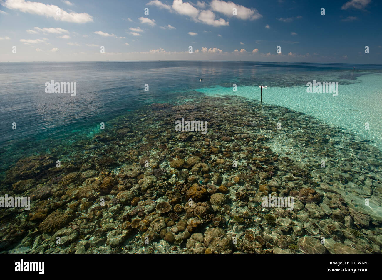 La Collana Ihuru, un reef artificiale che serve anche come interruttori di onda, North Male Atoll, Maldive Foto Stock