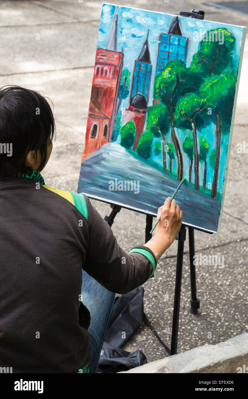 La pittura dell'artista cityscape, a Saigon, Vietnam Foto Stock