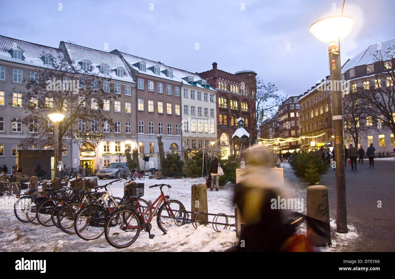 Natale scena urbana in Stroget Street, Copenhague Foto Stock