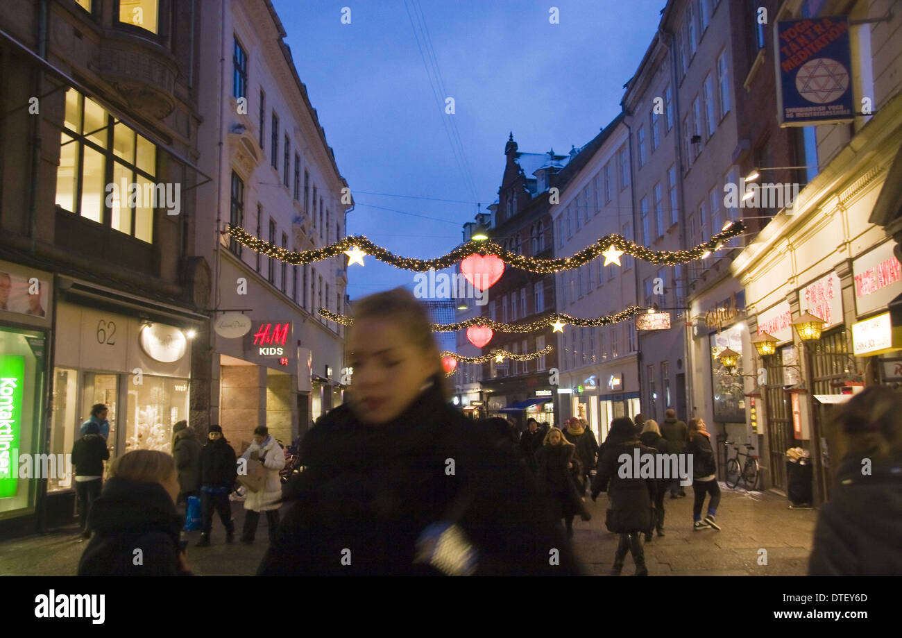 Natale scena urbana in Stroget Street, Copenhague Foto Stock
