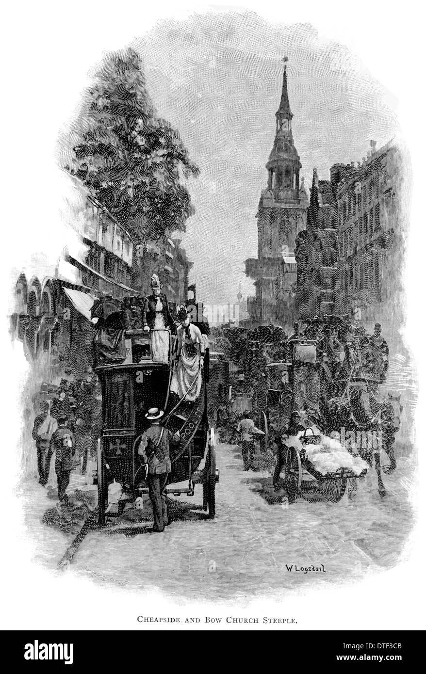 Cheapside e Chiesa di prua Steeple Circa 1890 Foto Stock