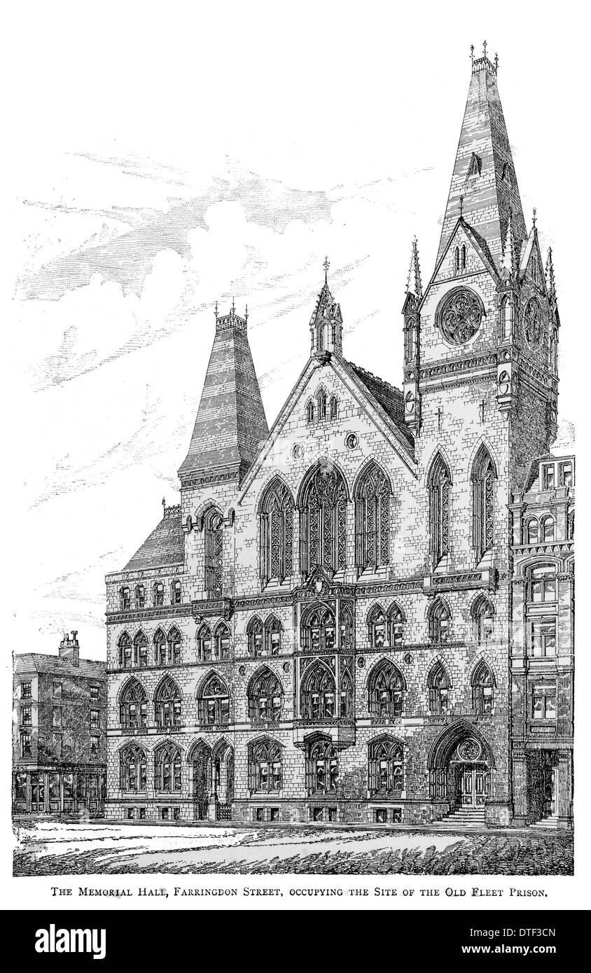 Il Memorial Hall di Farringdon Street che occupa il sito della vecchia prigione di flotta circa 1890 Foto Stock