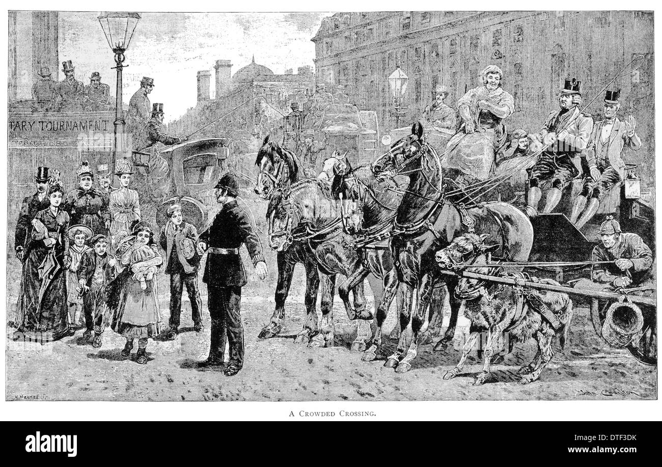 Un affollato London Street attraversamento circa 1890 Foto Stock
