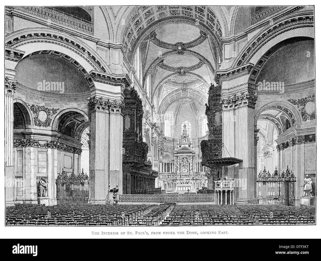 L'interno di San Paolo da sotto la cupola guardando ad est circa 1890 Foto Stock