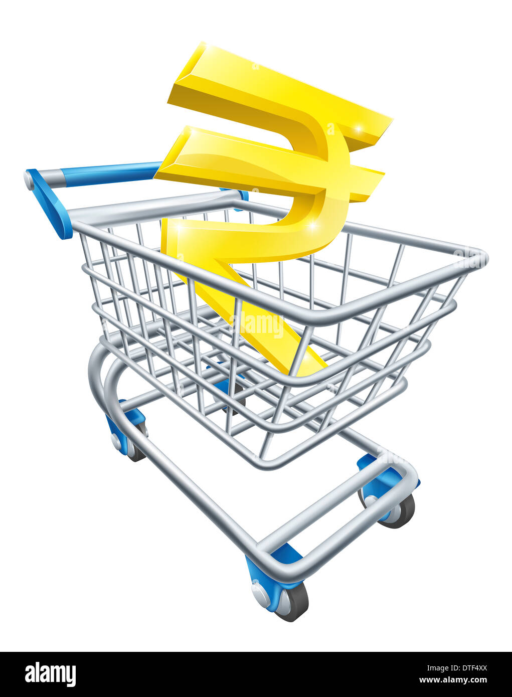 Rupia carrello valuta concetto di Rupee firmare in un supermercato carrello o carrello Foto Stock