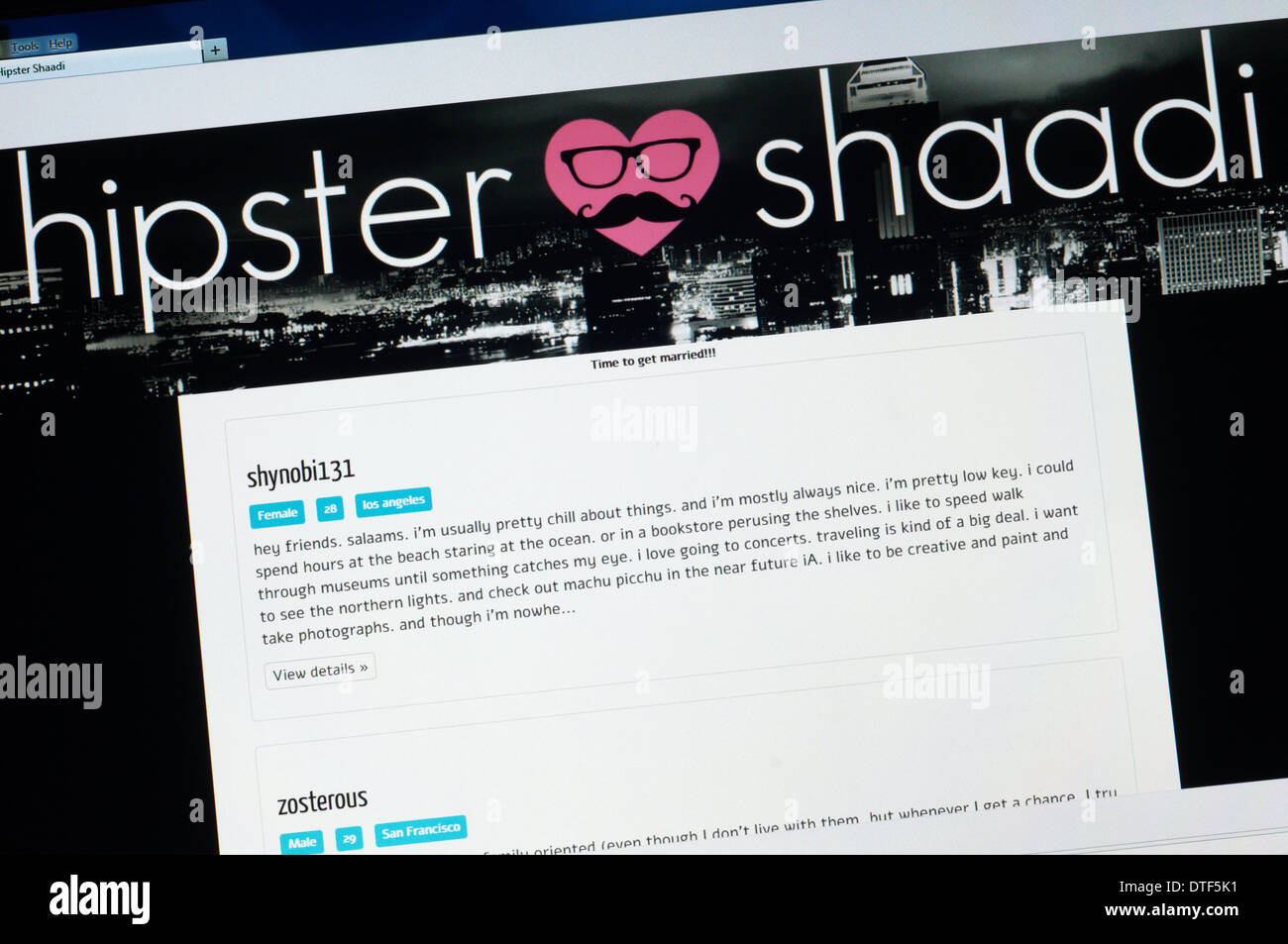 La home page di Hipster Shaadi il sito web di incontri per la comunità musulmana. Foto Stock