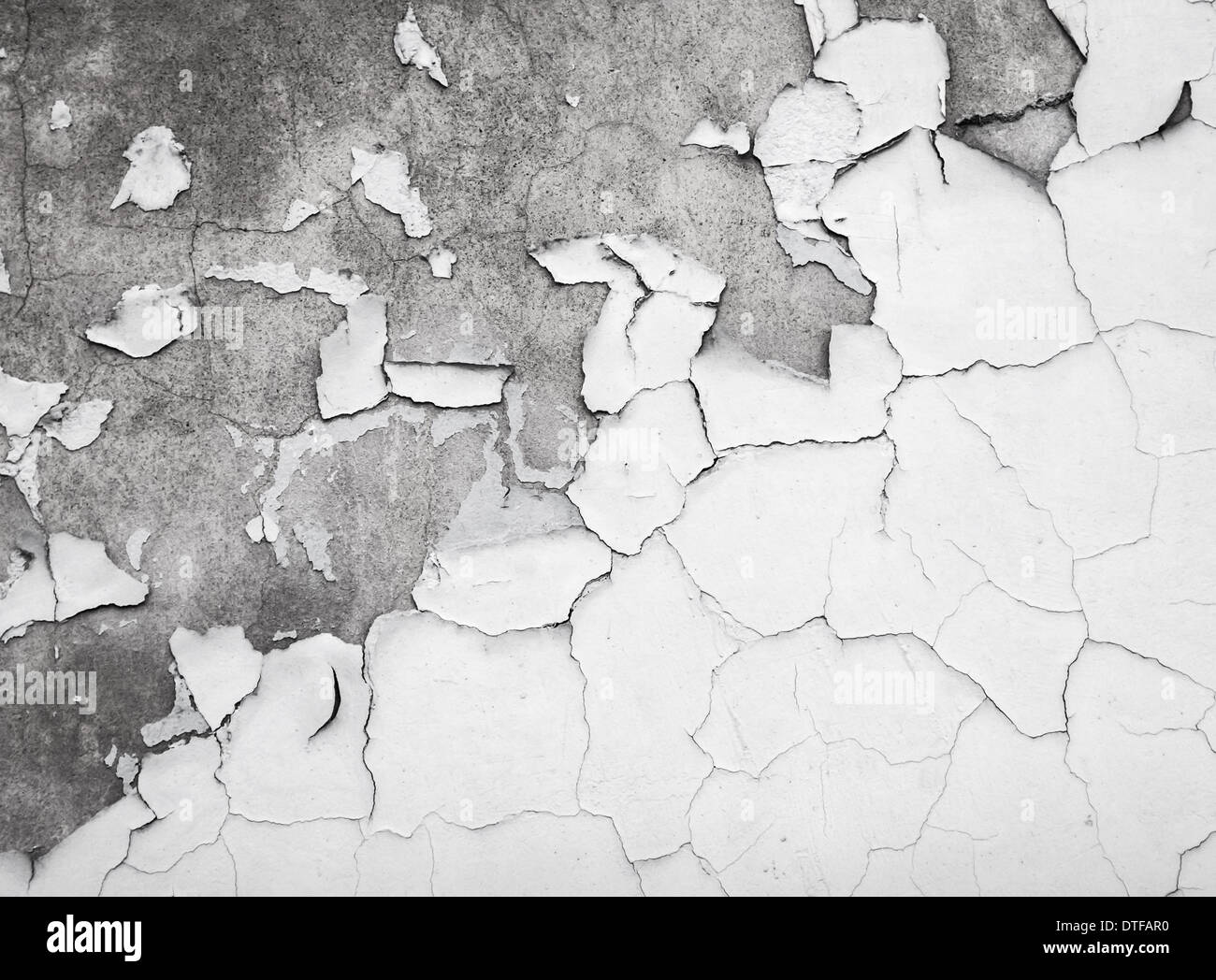 La texture del vecchio bianco vernice incrinata sul muro di cemento Foto Stock