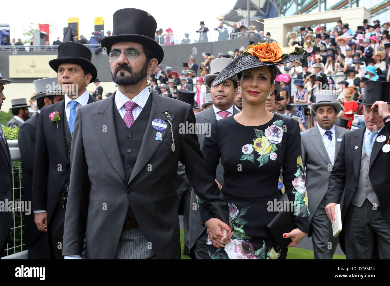 Ascot, Regno Unito, Sheikh Mohammed Bin Rashid Al Maktoum, testa di Dubai e la principessa Haya Bint Al Hussein Foto Stock