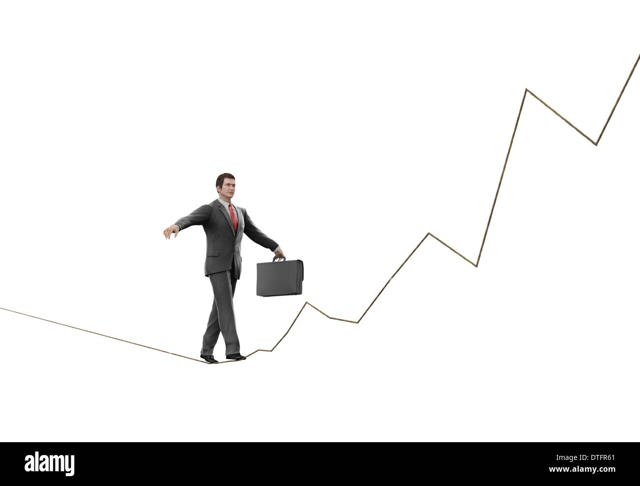 Imprenditore su un grafico tightrope sagomato - il successo e il concetto di rischio Foto Stock