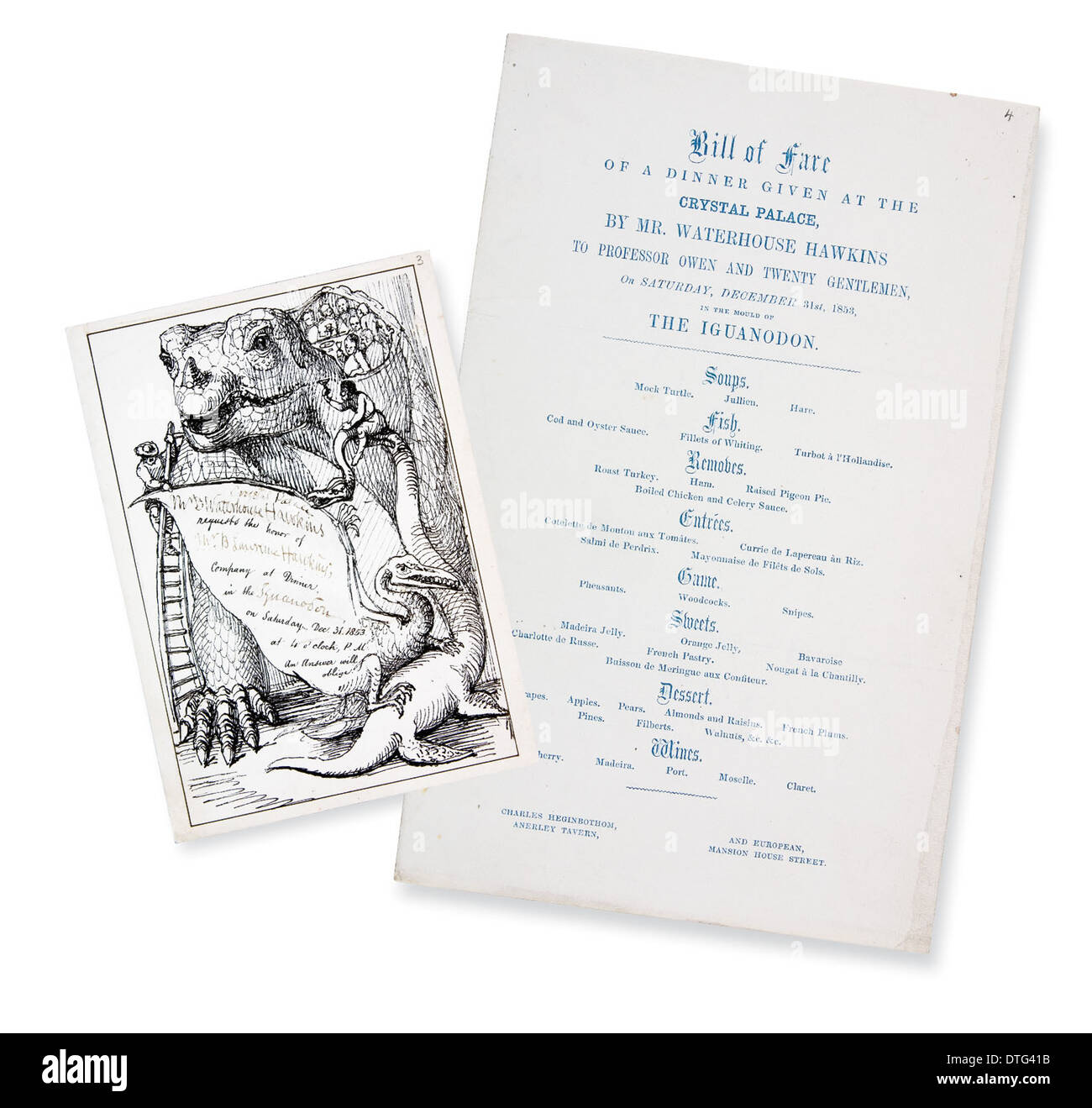 Invito in stile vittoriano e menu per cena presso il Palazzo di Cristallo (Capodanno 1853) Foto Stock