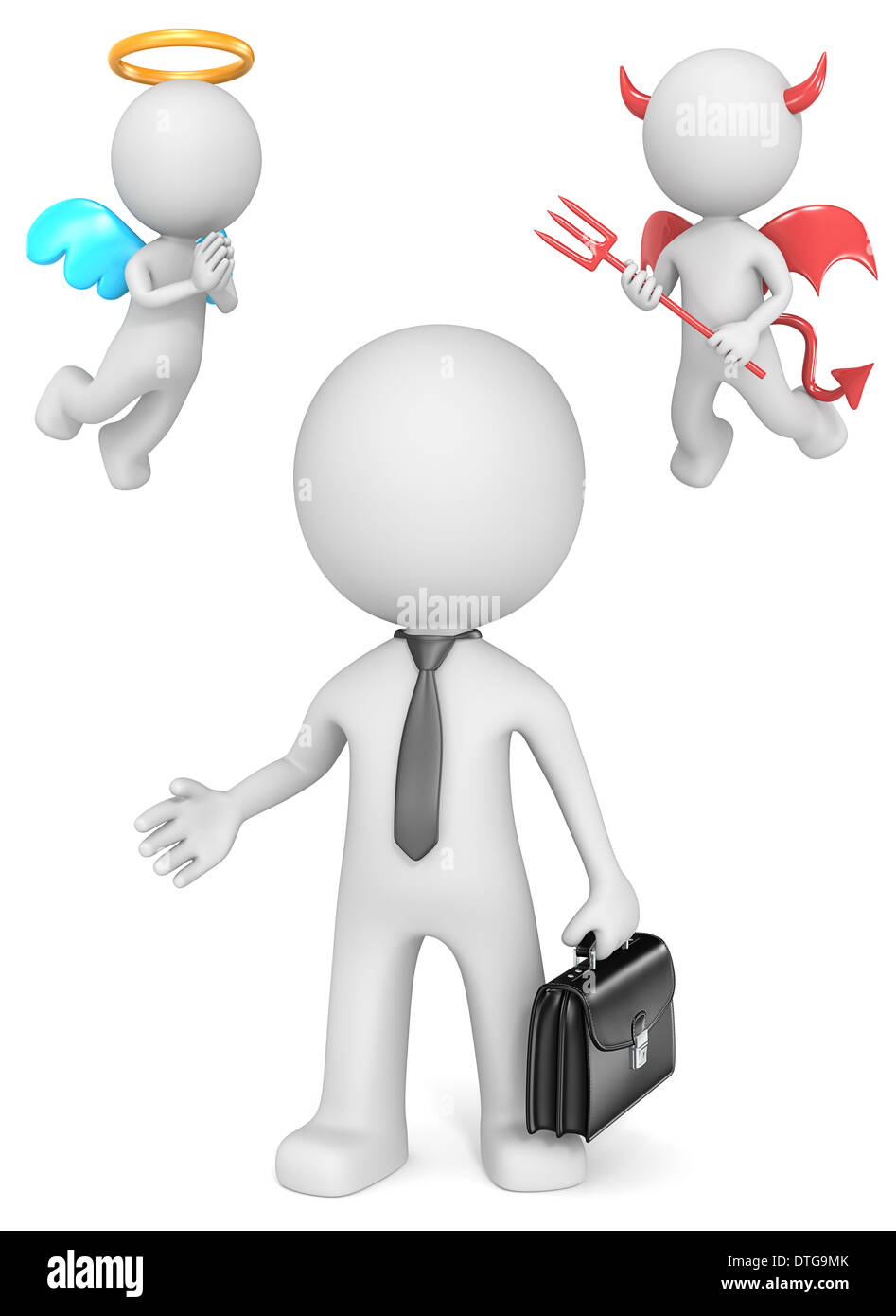 Dude l uomo d affari con Angelo e diavolo. Foto Stock