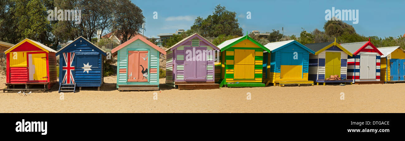 La spiaggia di Brighton capanne, Melbourne, Victoria Foto Stock