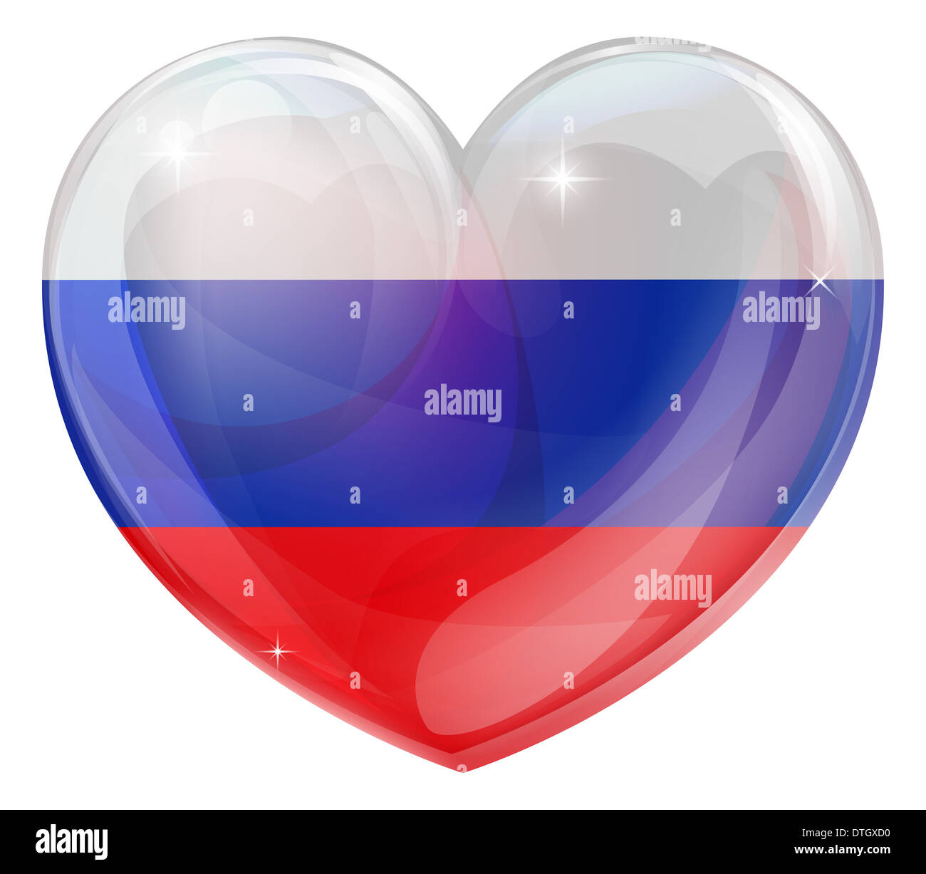 Bandiera della Russia amore cuore concetto con la bandiera russa in una forma di cuore Foto Stock