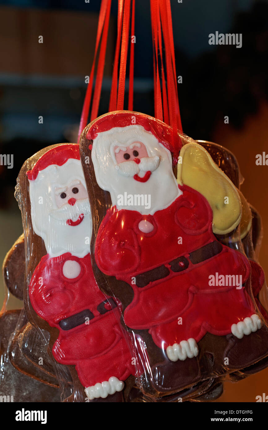 Babbo Natale gingerbread uomini, mercato di Natale, Germania Foto Stock