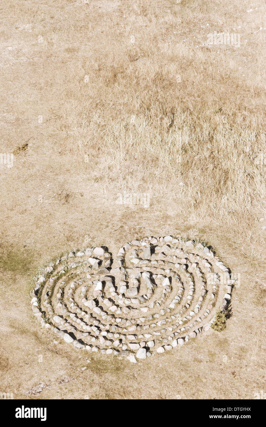 Un labirinto di pietra o labirinto sul terreno in Hiiumaa, Estonia Foto Stock