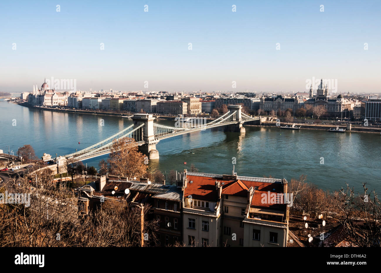 Vista panoramica del fiume Danubio e la città di Budapest, Ungheria Foto Stock