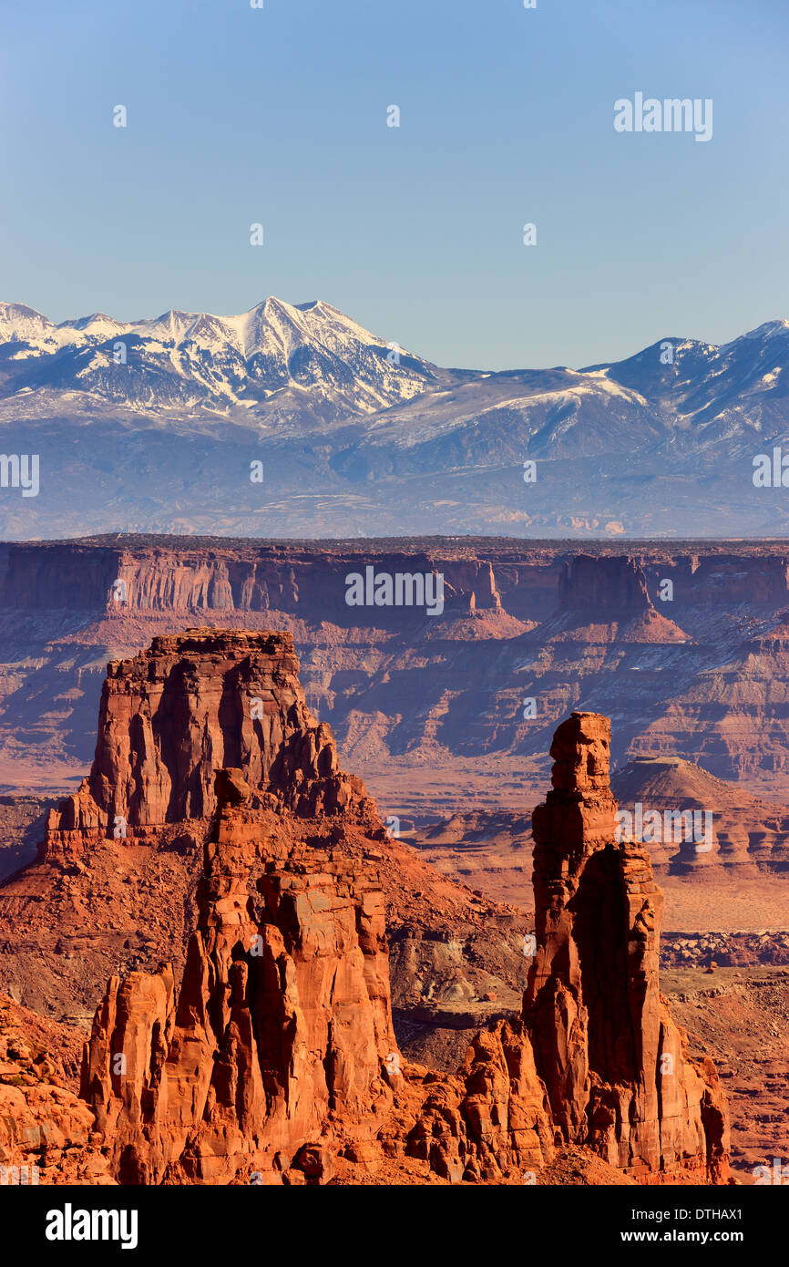 Il Parco Nazionale di Canyonlands con il Lasal montagne sullo sfondo, Utah - USA Foto Stock