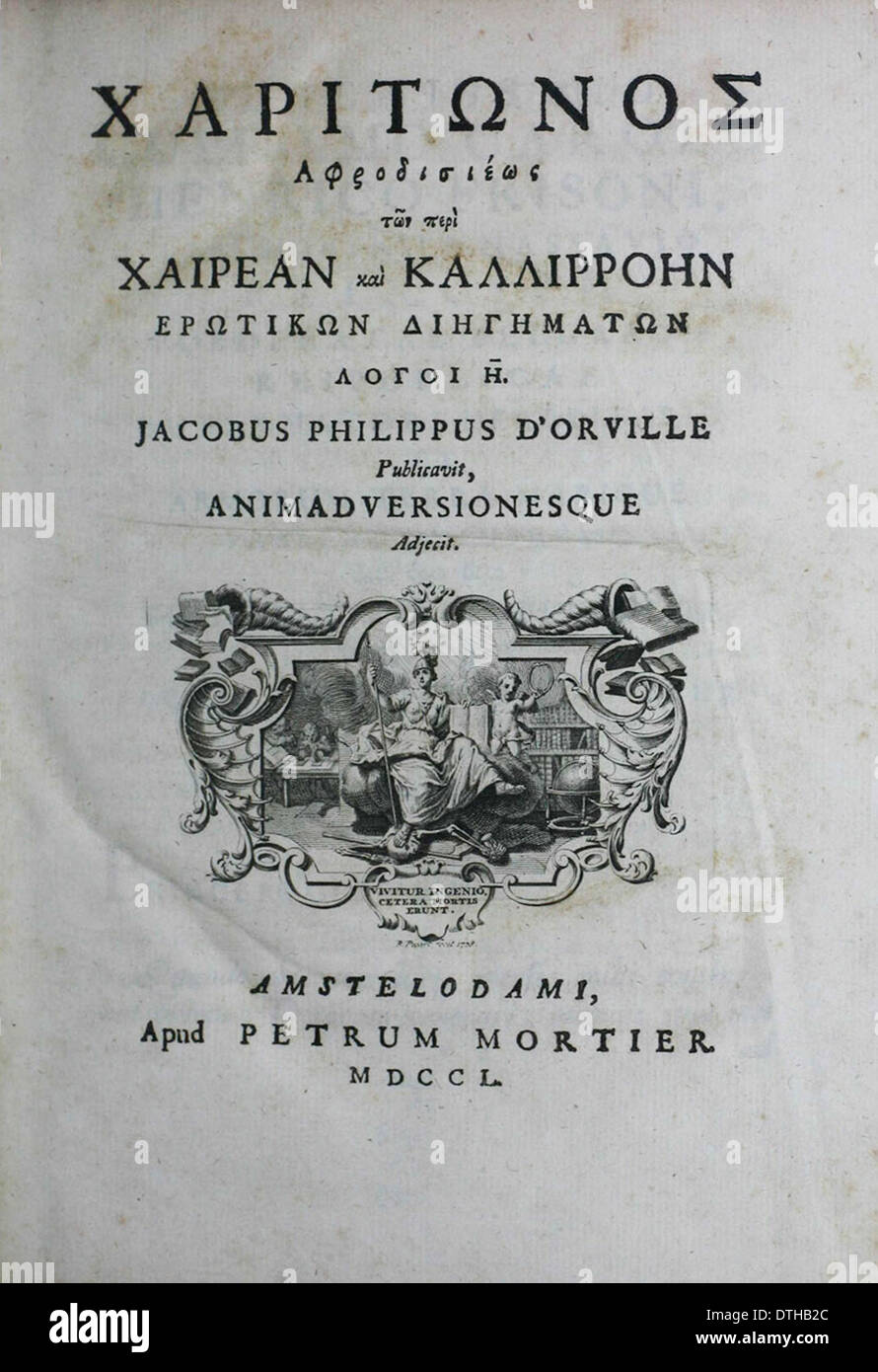 Il *Callirhoe* di Chariton è un romanzo romantico greco antico, spesso considerato il primo del genere della narrativa romantica. Racconta la storia della bellissima Callirhoe e delle sue prove, e precede la narrativa romantica moderna, spesso paragonata a opere come *Twilight* nella sua esplorazione dell'amore e dell'avventura. Foto Stock