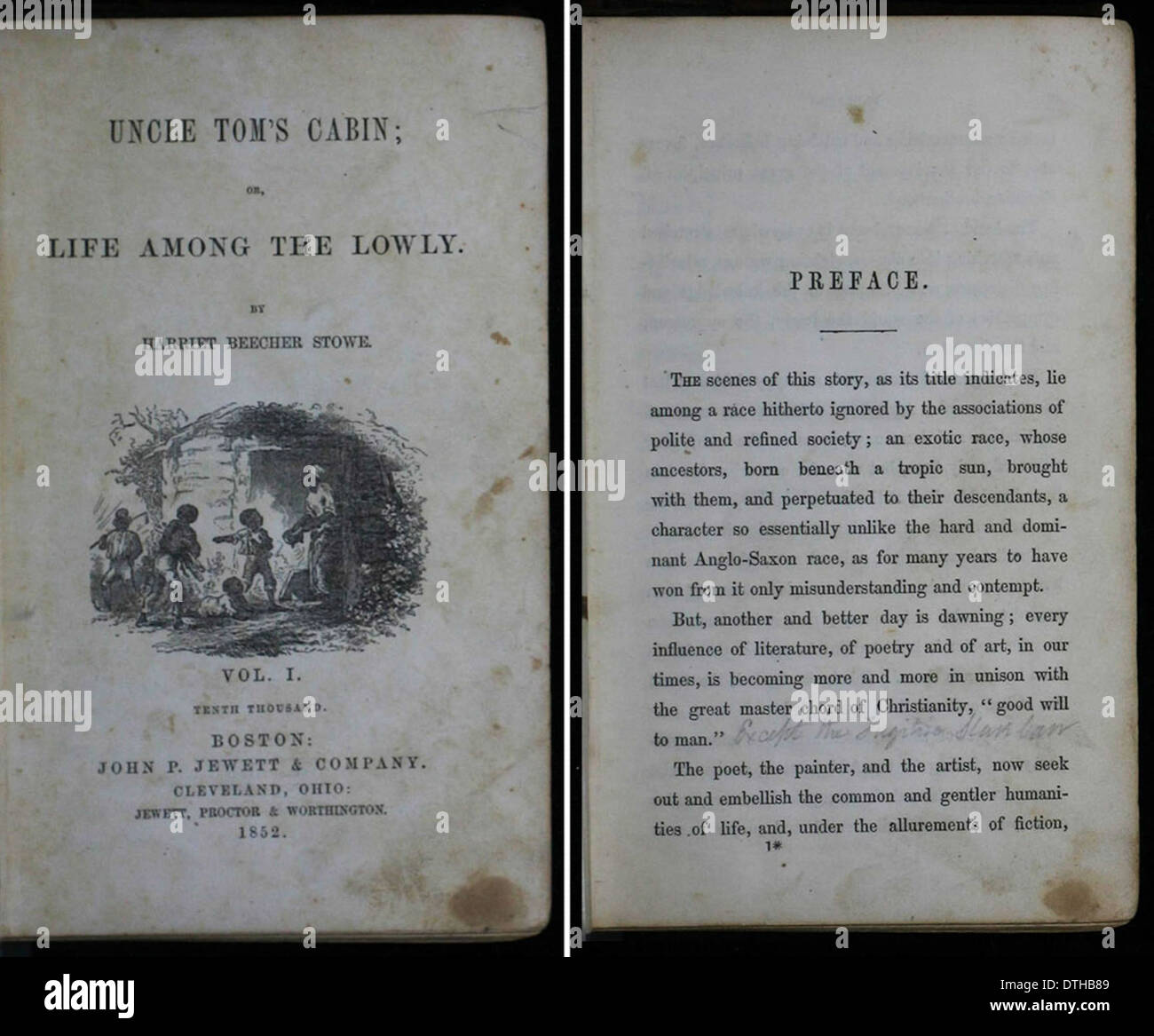 La prima edizione di "Uncle Tom's Cabin" di Harriet Beecher Stowe, pubblicata nel 1852, fu un potente romanzo anti-schiavitù che influenzò il movimento abolizionista. Ha attirato l'attenzione sulle realtà della schiavitù e ha contribuito a alimentare la lotta per i diritti civili. Foto Stock