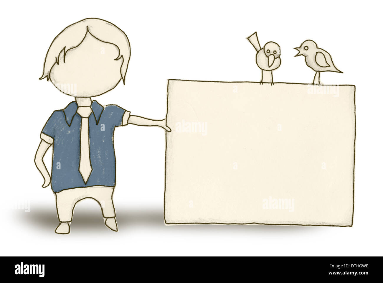 Uomo d affari con percorso di clipping, uccelli e uno spazio vuoto per le informazioni di contatto Foto Stock