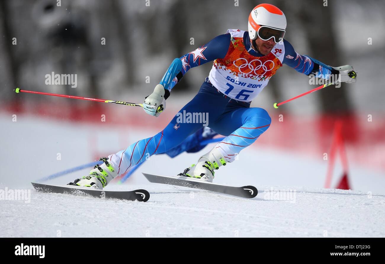 Krasnaya Polyana, Russia. 19 feb 2014. Bode Miller DI STATI UNITI D'AMERICA compete in Slalom Gigante maschile eseguire 1 dello sci alpino evento in Rosa Khutor Alpine Center a Sochi 2014 Giochi Olimpici, Krasnaya Polyana, Russia, 19 febbraio 2014 Credit: © dpa picture alliance/Alamy Live News Foto Stock