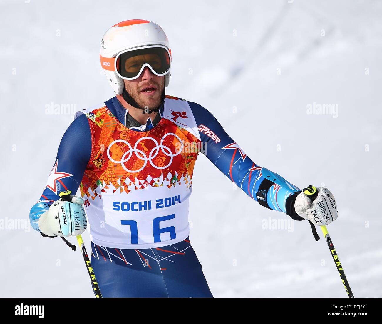 Krasnaya Polyana, Russia. 19 feb 2014. Bode Miller DI STATI UNITI D'AMERICA reagisce durante lo Slalom Gigante maschile Sci Alpino evento in Rosa Khutor Alpine Center a Sochi 2014 Giochi Olimpici, Krasnaya Polyana, Russia, 19 febbraio 2014 Credit: © dpa picture alliance/Alamy Live News Foto Stock