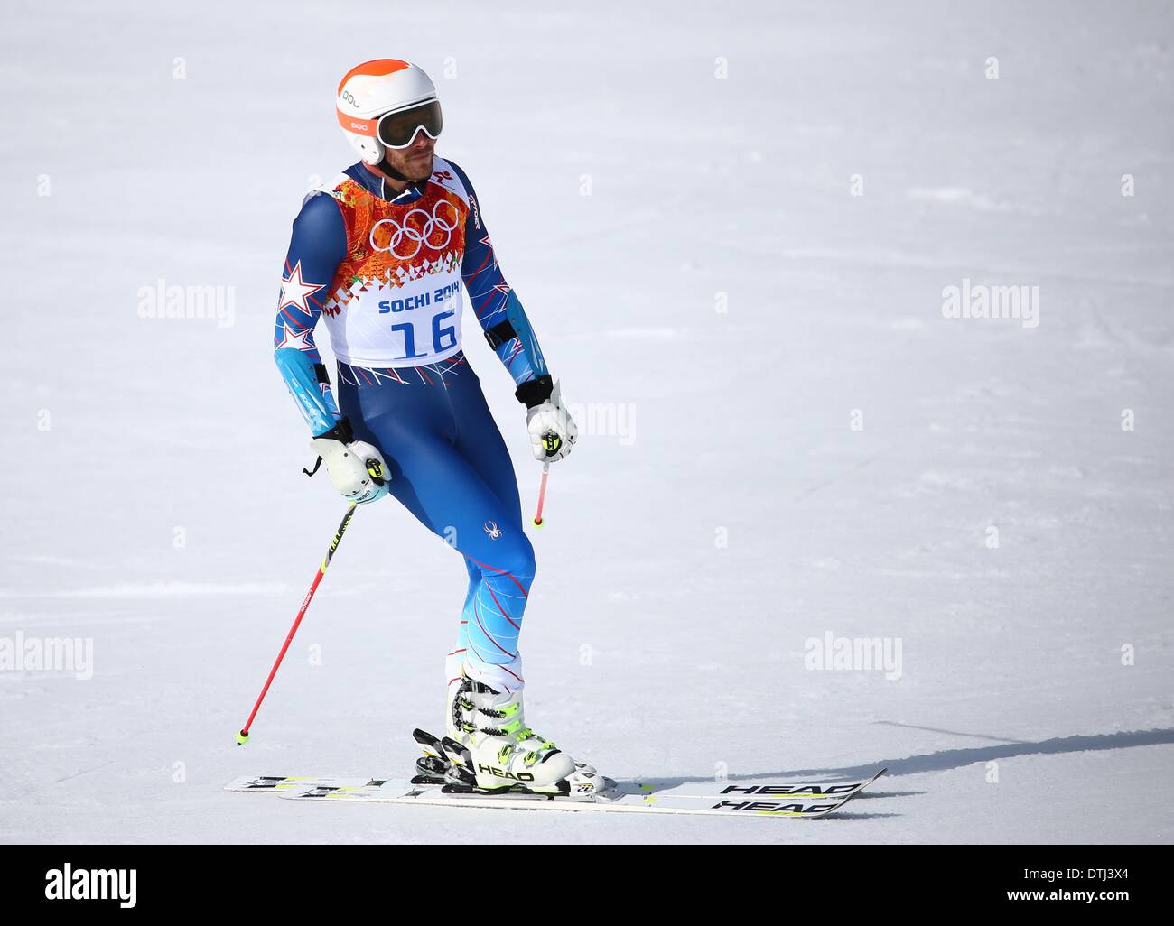 Krasnaya Polyana, Russia. 19 feb 2014. Bode Miller DI STATI UNITI D'AMERICA reagisce durante lo Slalom Gigante maschile Sci Alpino evento in Rosa Khutor Alpine Center a Sochi 2014 Giochi Olimpici, Krasnaya Polyana, Russia, 19 febbraio 2014 Credit: © dpa picture alliance/Alamy Live News Foto Stock