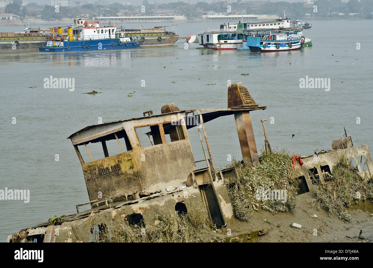Jagannath ghat ,Fiume Hooghly Kolkata India Foto Stock