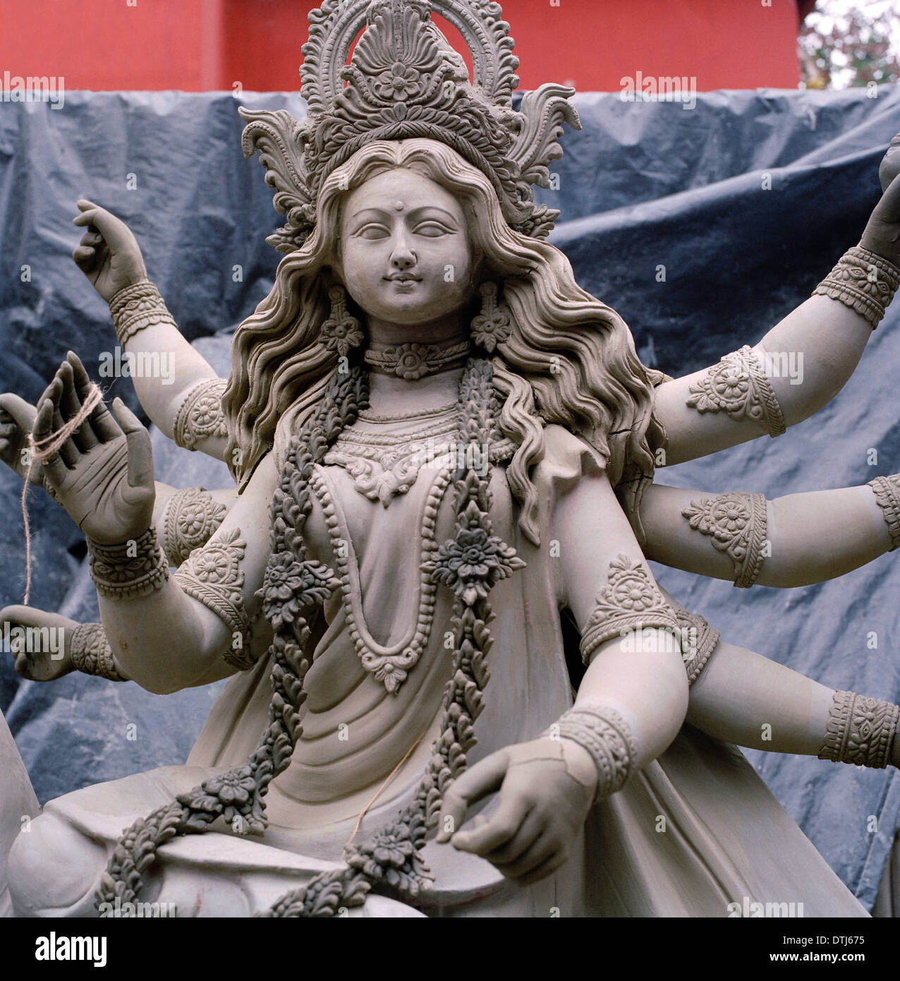 Dea indù Durga in Kumartuli Kumortuli in Calcutta Kolkata nel Bengala Occidentale in India in Asia del Sud. Arte Religione Cultura Religiosa Storia Travel Foto Stock