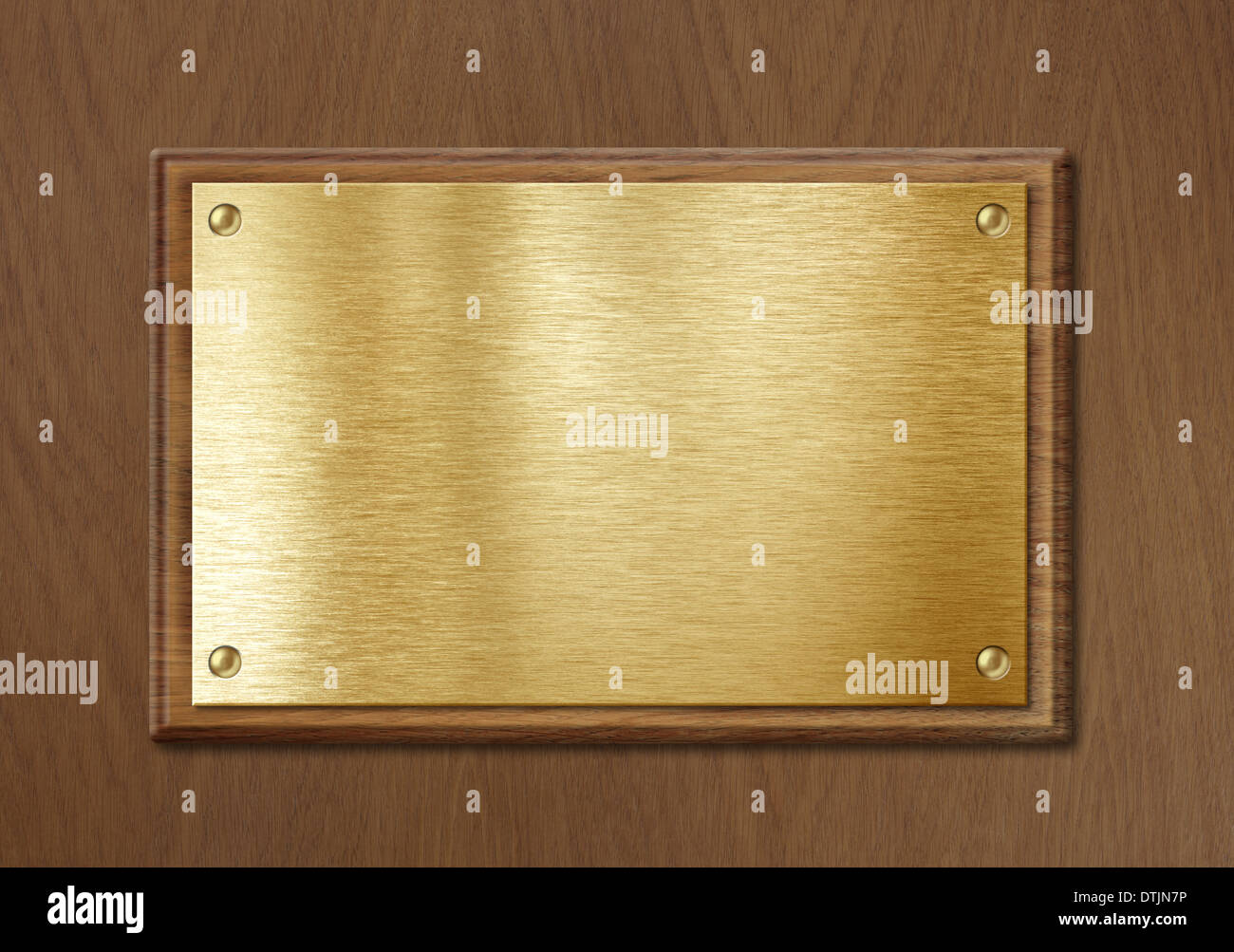 Golden o piastra in ottone per nameboard o diploma in background il telaio in legno Foto Stock
