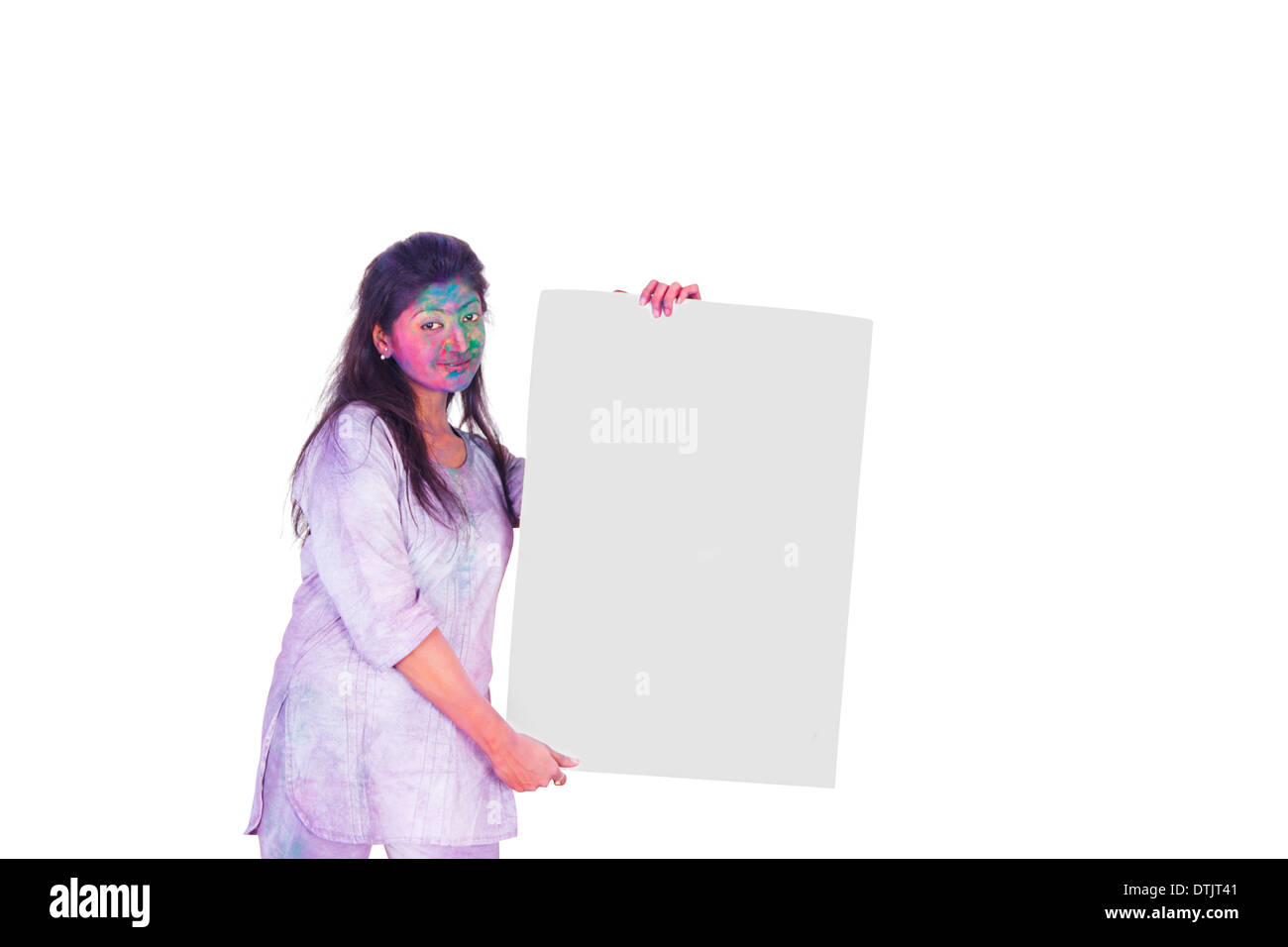 La donna che mostra scheda su holi Foto Stock