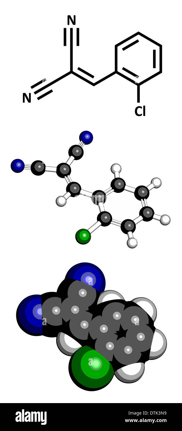 CS gas lacrimogeni molecola (2-chlorobenzalmalononitrile). Foto Stock