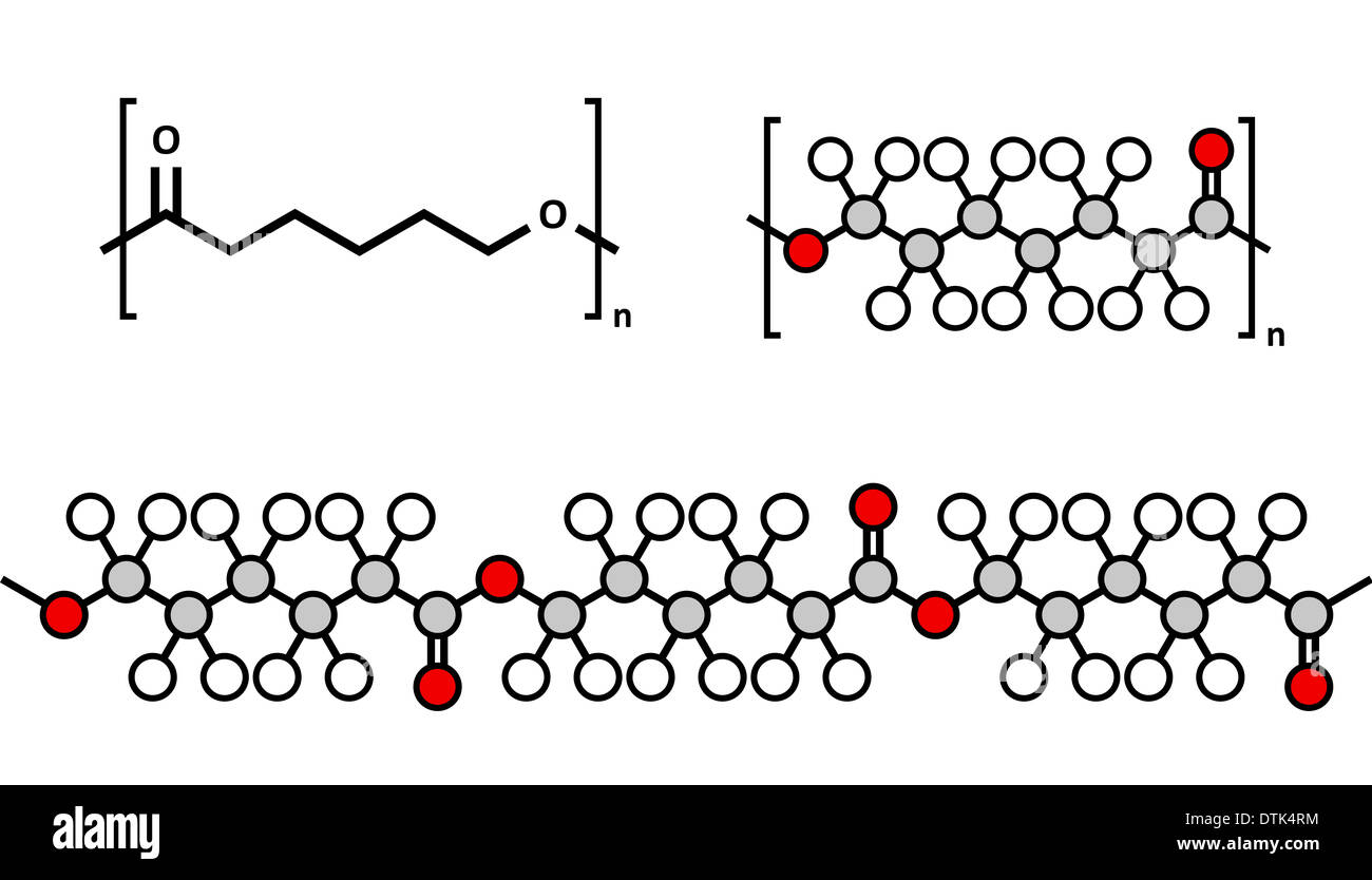 Il policaprolattone (PCL) di poliestere biodegradabile, struttura chimica. Frequentemente utilizzati per applicazioni biomediche, etc Foto Stock