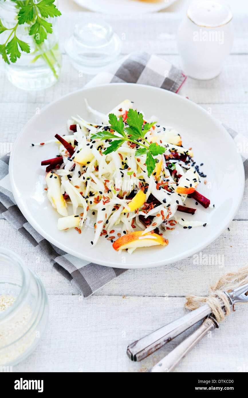 Croccante succosa con insalata di cavolo e mela, cibo closeup Foto Stock