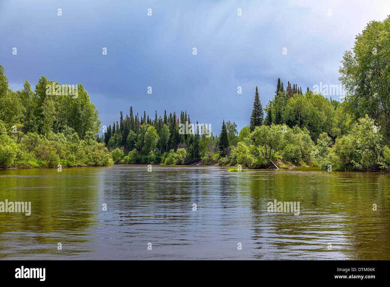 Chet fiume nella regione di Tomsk in Siberia occidentale Foto Stock