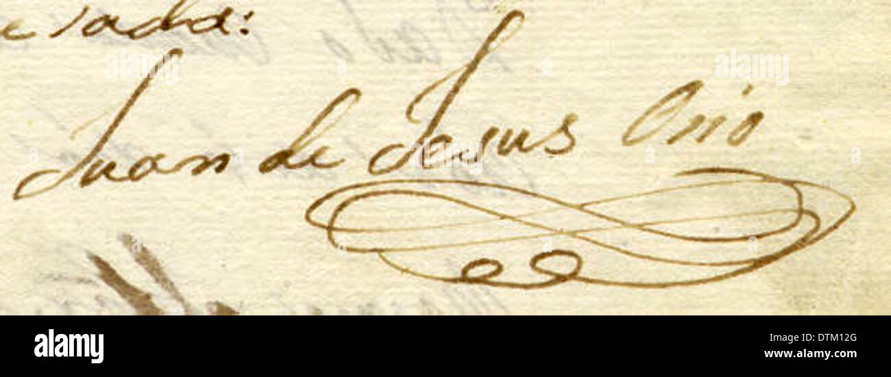La firma di Juan de Jesus Osio, datata 1836, è stata catturata in un documento storico. Foto Stock
