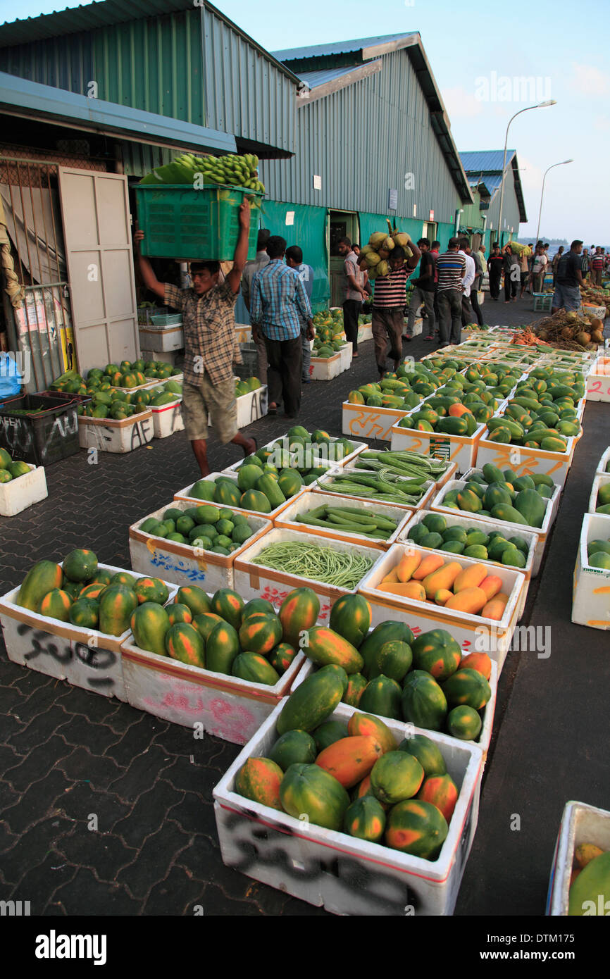 Maldive, maschio, produrre, mercato di frutta e verdura, Foto Stock