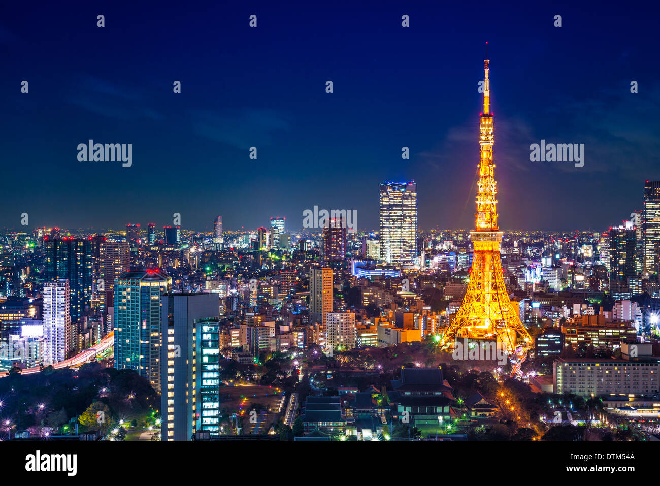 Tokyo, Giappone antenna cityscape cityscape vista di notte. Foto Stock