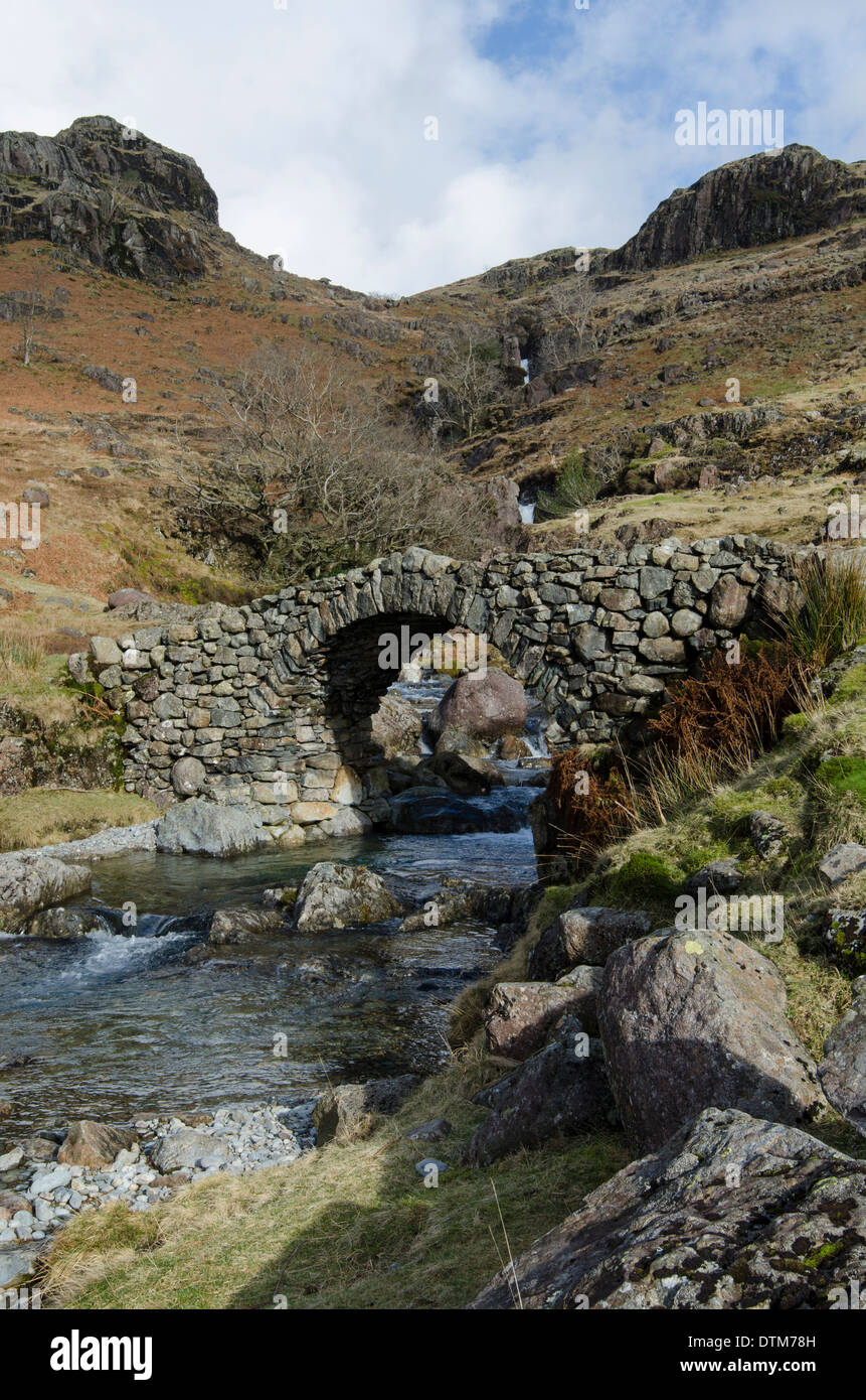 Un tradizionale ponte in pietra Eskdale, Lake District, Inghilterra Foto Stock