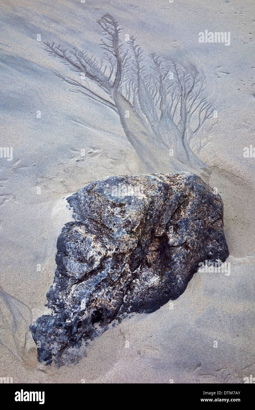Le formazioni rocciose sulla spiaggia nelle Ebridi Esterne, Scotland, Regno Unito. Foto Stock