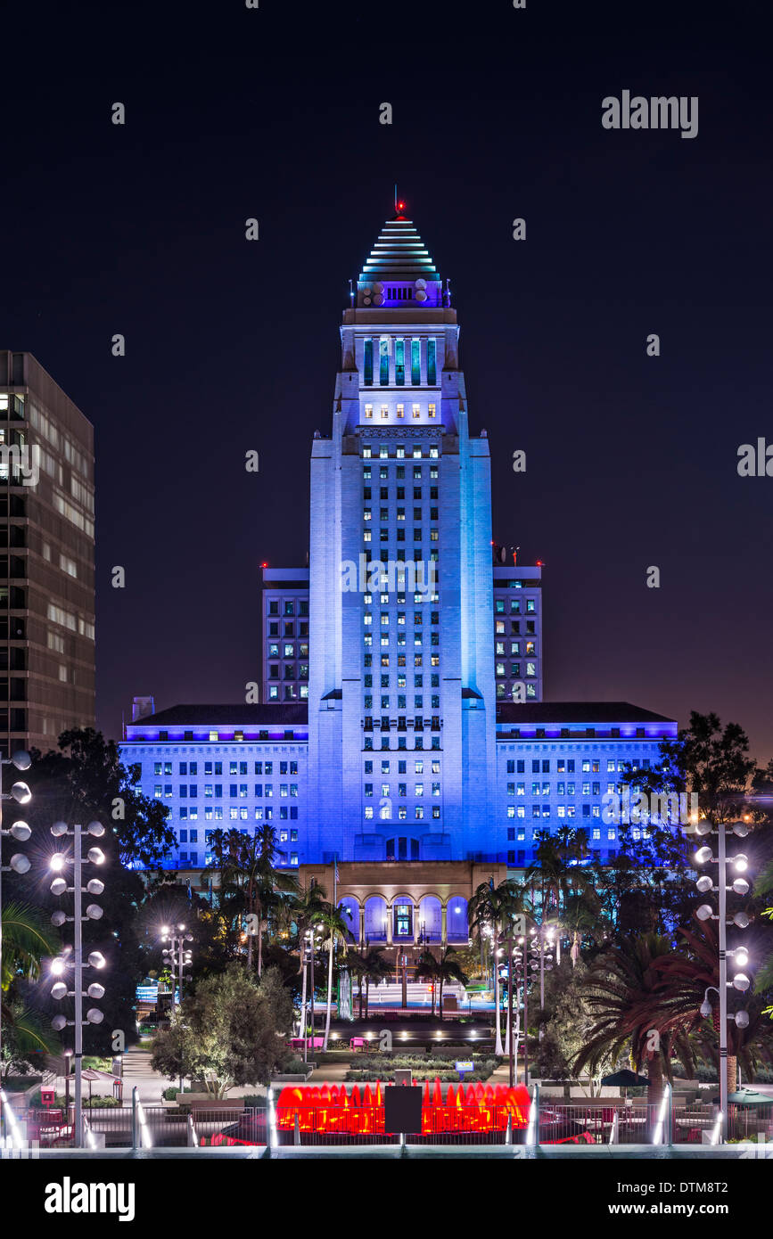 Los Angeles, California, Stati Uniti d'America downtown cityscape presso il municipio edificio. La costruzione è stata completata nel 1928. Foto Stock