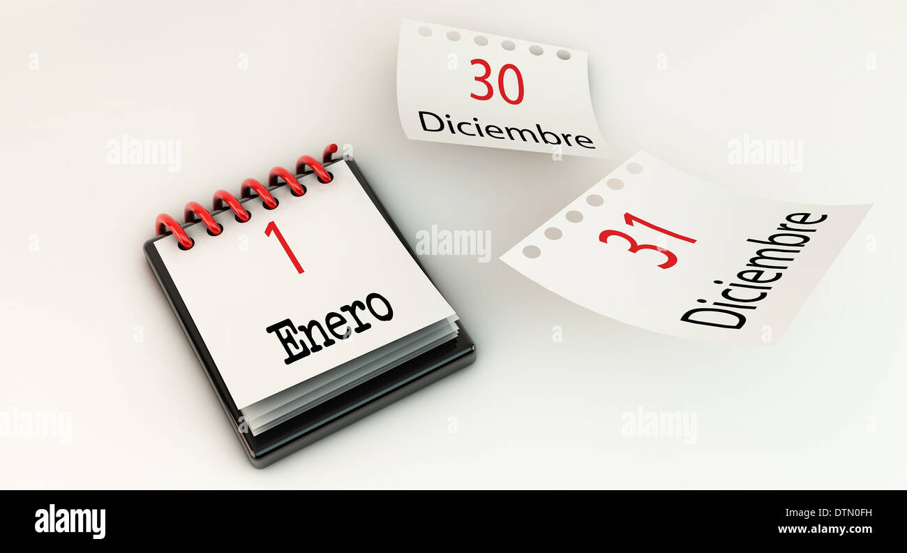 Il calendario 1 Gennaio e i fogli del 30 e 31 dicembre Foto Stock