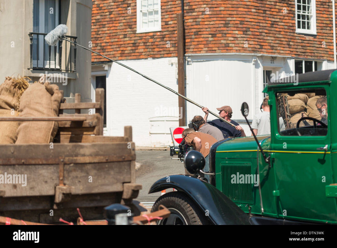 I monumenti uomini set, 2014 con george clooney. segale, east sussex. Foto Stock