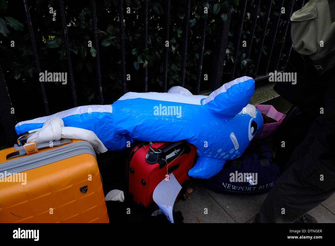 Londra, Regno Unito. Il 21 febbraio 2014. Un ferito delfino gonfiabile Credito: Rachel Megawhat/Alamy Live News Foto Stock