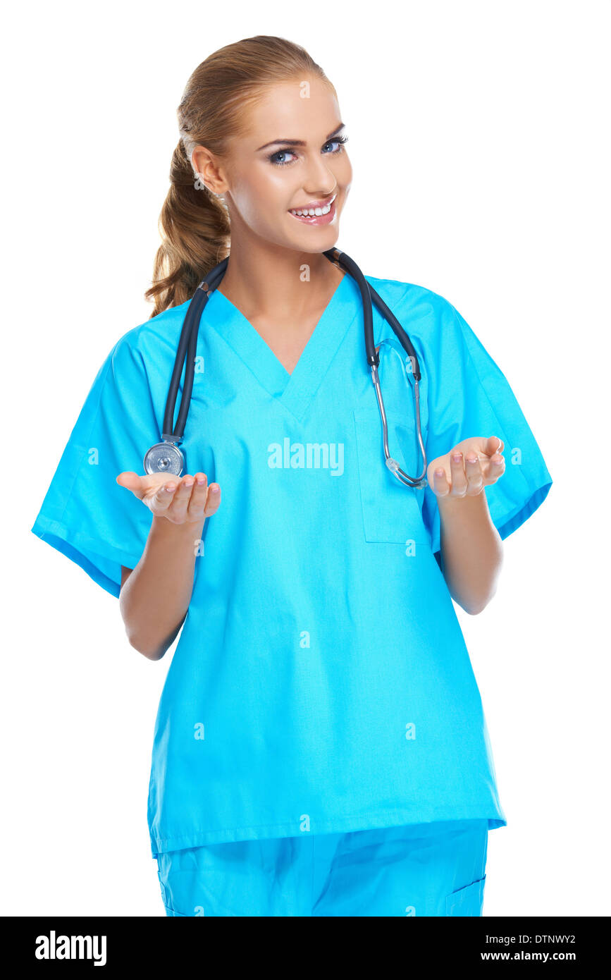 Bella donna fiducioso medico Foto Stock