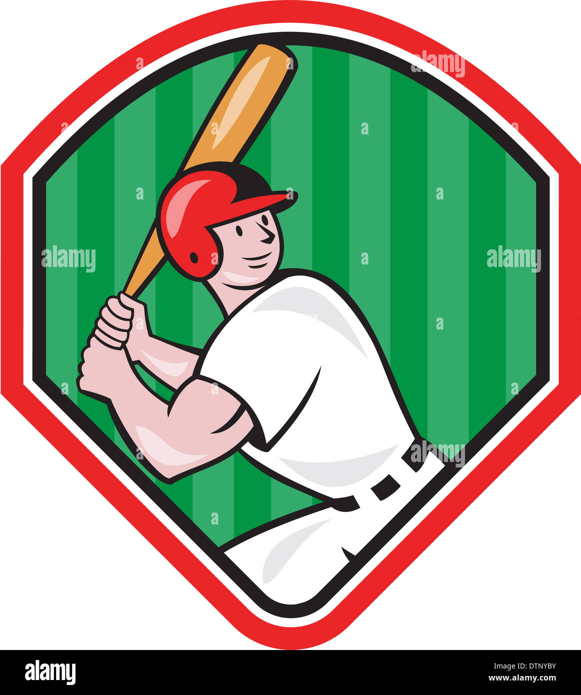 Illustrazione di un american giocatore di baseball della pastella hitter batting con bat interno a forma di diamante fatto in stile cartoon isolati su sfondo bianco. Foto Stock